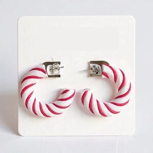 Candy Cane Small Hoop Studs - Handmade Earrings